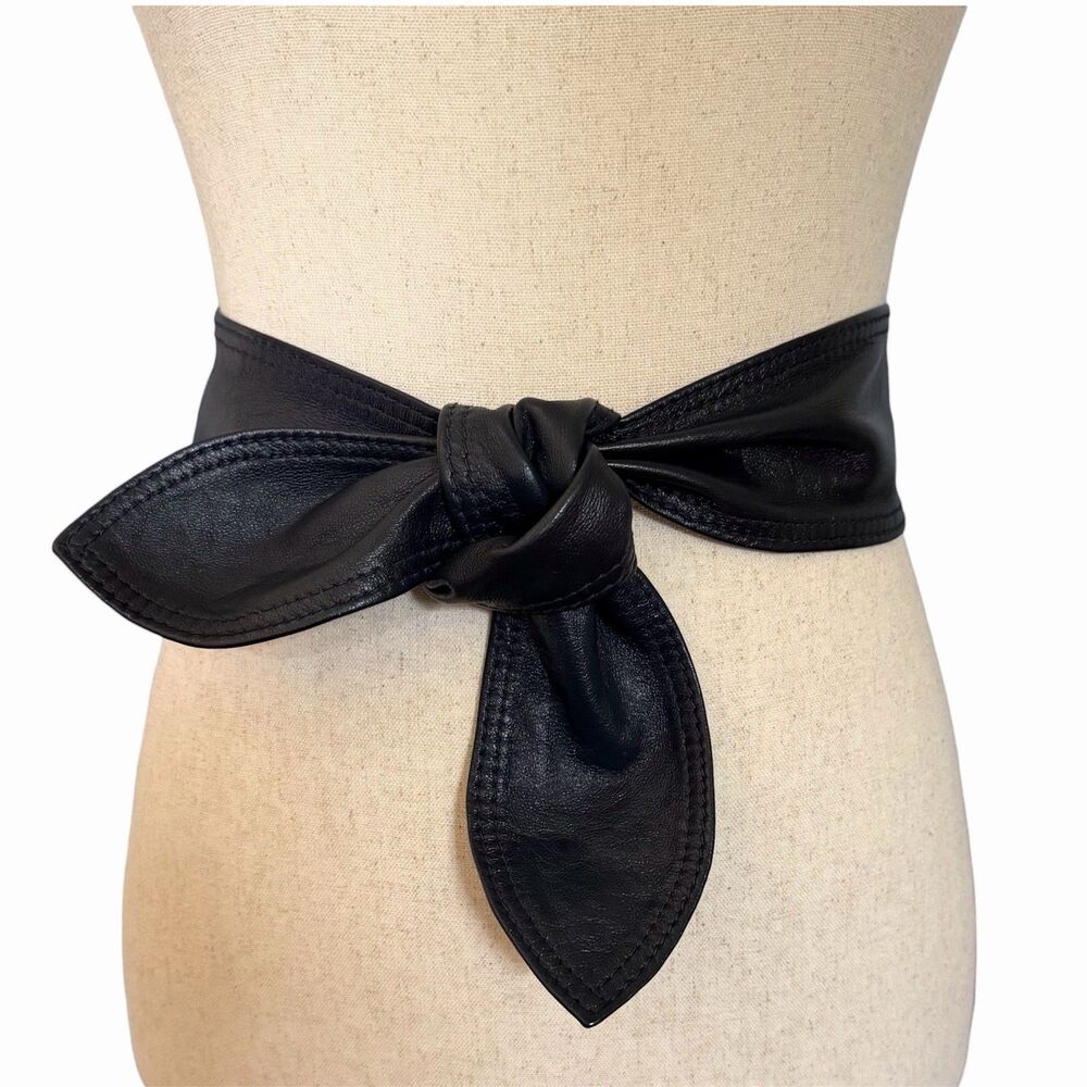 Calderon Vtg Supple Leather Belt Wrap 3" Wide Indie Statement Obi Soft Sash Bow